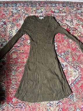 Madewell Olive Green Ribbed Long-Sleeve Knit Dress